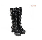 Women's Punk Cross and Buckle Strap Boot - Black - 1 / 8cm PU / Matte Boots - 44 B - PU Leather - image 9