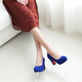 Women's Faux Suede High Chunky Heels - Blue - Chunky Heels - 43 B - PU Flock Leather - image 11