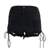 Women's Goth Punk Lace Up Denim Shorts - Black - Shorts - XXXL - Polyester Denim - image 4