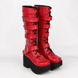 Women's Gothic Punk 4 Strap Platform Boot - Red - PU - Platform Buckle Boots - 12 B - PU Leather - image 12