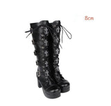Women's Punk Cross and Buckle Strap Boot - Black - 1 / 8cm PU / Matte Boots - 44 B - PU Leather - image 7