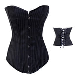 Women's Pin Striped Front Clip Up Corset - Black - Pin Striped Corset - 6XL - Spandex - image 4