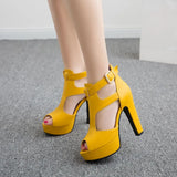 Women's T-Strap High Platform Sandals - Yellow - Platform Shoes - 3 B - PU Leather - image 23