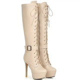 Women's Knee-High Chic High Stiletto Boot - Beige - 1 - Super High Boots - 45 B - PU Leather - image 26