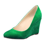 Women's High Heeled Flock Wedge Pumps - Green - Women High Heels - 42 B - PU Flock Leather - image 19