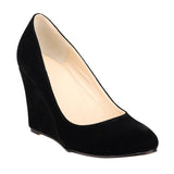 Women's High Heeled Flock Wedge Pumps - Blue - Women High Heels - 42 B - PU Flock Leather - image 4