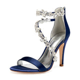 Women's Elegant Satin Crystal High Stiletto - Navy Blue - Bridal Shoes - 42 B - Satin - image 3