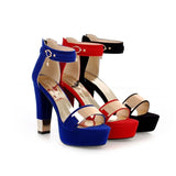 Women's High Block Heel Party Sandals - Black - High Gladiator Sandals - 14 B - PU Suede Leather - image 34