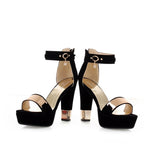Women's High Block Heel Party Sandals - Black - High Gladiator Sandals - 14 B - PU Suede Leather - image 26
