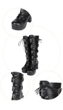 Women's Punk Cross and Buckle Strap Boot - Black - 1 / 8cm PU / Matte Boots - 44 B - PU Leather - image 12