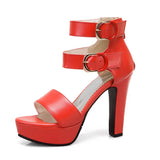 Women's High Strappy Platform Sandals - Red - Platform Sandals - 50 B - PU Leather - image 34