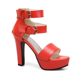 Women's High Strappy Platform Sandals - Red - Platform Sandals - 50 B - PU Leather - image 17