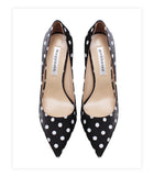 Women's Leather Polka Dot Pointed Toe Heels - White - 1 / 10cm Heel - 45 B - Silk/Leather - image 17