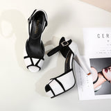 Women's Elegant High Fashion Sandals - Black/White - Stiletto Sandals - 41 B - PU Leather - image 14