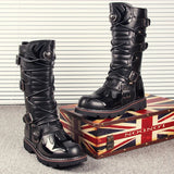 Men's Knee-High Combat Motorcycle Boots - Black - 3903 / Biker Boots - 38 B - PU Leather - image 5