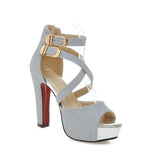 Women's Gold Glitter Platform Sandals - Gold - 11.5cm / Sandals - 43 B - PU Leather - image 7