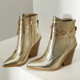 Women's Pointed Toe Zip Up Ankle Boots - Alligator Pattern - Black - 11.5 B - PU Leather - image 16