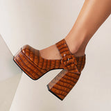 Women's Stone Pattern High-Heel Platform - Red - Chunky Platforms - 43 B - PU Leather - image 29