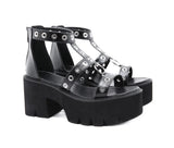 Women's Gothic Rivet Ring Platform Sandal - Black - Gothic Sandals - 35 B - PU Leather - image 8