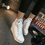 Women's High Top Platform Wedge Sneaker - White - Platform Sneakers - 43 B - Canvas - image 20