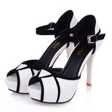 Women's Elegant High Fashion Sandals - Black/White - Stiletto Sandals - 41 B - PU Leather - image 10