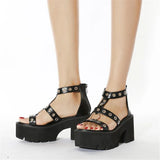 Women's Gothic Rivet Ring Platform Sandal - Black - Gothic Sandals - 35 B - PU Leather - image 3