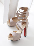 Women's Gold Glitter Platform Sandals - Gold - 11.5cm / Sandals - 43 B - PU Leather - image 29