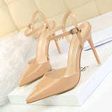 Women's Shiny Patent High Heel Slingback - Blue - Strappy Stilettos - 9 B - PU Leather - image 4
