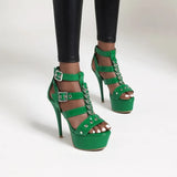 Women's Super High Gladiator Stilettos - Black - 1 - Patent - 15cm - 43 B - PU Leather - image 12