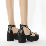 Women's Gothic Rivet Ring Platform Sandal - Black - Gothic Sandals - 35 B - PU Leather - image 6
