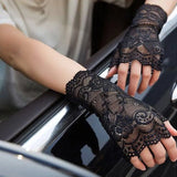 Women's Gothic Fingerless Lace Gloves - Black - 3 / C1 - One Size - Rayon - image 18