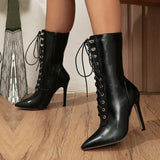 Women's Lace Up Stiletto Chelsea Boots - Black - Lace Up Boots - 43 B - PU Leather - image 12