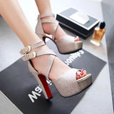Women's Gold Glitter Platform Sandals - Gold - 11.5cm / Sandals - 43 B - PU Leather - image 25