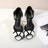 Women's Elegant High Fashion Sandals - Black/White - Stiletto Sandals - 41 B - PU Leather - image 8