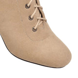 Women's Suede Lace Up Knee High Boots - Apricot - Lace Up Boots - 15 B - PU Suede Leather - image 9