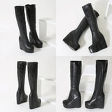Women's High Luxury Gothic Platform Boots - Black - 1 / Lace Up - 10 B - PU Leather - image 36