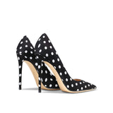 Women's Leather Polka Dot Pointed Toe Heels - White - 1 / 10cm Heel - 45 B - Silk/Leather - image 21