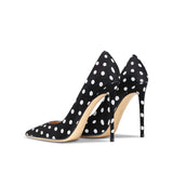 Women's Leather Polka Dot Pointed Toe Heels - White - 1 / 10cm Heel - 45 B - Silk/Leather - image 19