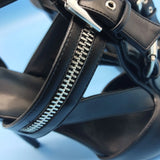 Women's Buckle Strap Zip Stiletto Sandals - Black - Gladiator Sandals - 46 B - PU Patent Leather - image 10