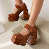 Women's Stone Pattern High-Heel Platform - Red - Chunky Platforms - 43 B - PU Leather - image 35