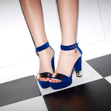 Women's High Block Heel Party Sandals - Black - High Gladiator Sandals - 14 B - PU Suede Leather - image 16