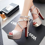 Women's Gold Glitter Platform Sandals - Gold - 11.5cm / Sandals - 43 B - PU Leather - image 23