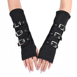 Women's Men's Half Finger Buckle Gloves - Black - Fingerless Gloves - Medium - Polyester - image 5