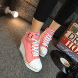 Women's High Top Platform Wedge Sneaker - White - Platform Sneakers - 43 B - Canvas - image 38