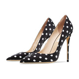 Women's Leather Polka Dot Pointed Toe Heels - White - 1 / 10cm Heel - 45 B - Silk/Leather - image 13
