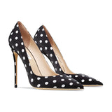 Women's Leather Polka Dot Pointed Toe Heels - White - 1 / 10cm Heel - 45 B - Silk/Leather - image 15