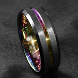 Unisex Black Silver Rainbow Wedding Ring - Black - Rainbow Ring - 6 - Tungsten Carbine - image 7