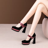 Women's Leather Mary Jane Dress Heels - Black - Platform Pumps - 8 B - Genuine Leather - image 14
