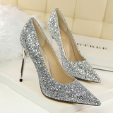 Women's High Heel Glitter Prom Pumps - Gold - 9.5cm / Glitter Shoe - 43 B - PU Leather - image 24