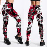 Women's Fitness Leggings Skull, Web, Swirl - Red - Lgs-3896 / Skulls - XXL - Spandex - image 2